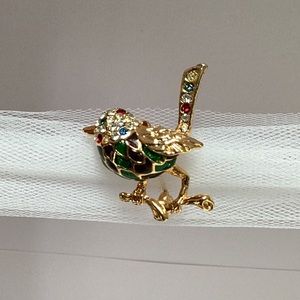 Vintage enamel and rhinestone bird pin